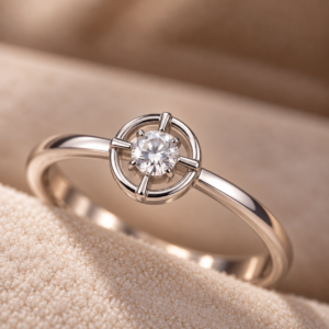 Close-up of Classic Halo 925 Silver Ring featuring a round-cut stone and circular halo setting