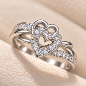 Close-up of Eternal Heart 925 Silver Ring showcasing its intertwined heart design and sparkling stone detailing
