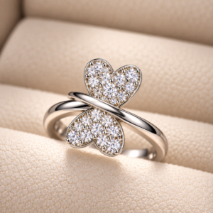 Close-up of Butterfly Heart 925 Silver Ring showcasing its sparkling heart-shaped butterfly wings and polished silver band.