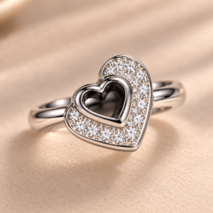 Close-up of Intertwined Heart 925 Silver Ring showcasing its intertwined heart design and sparkling stone detailing
