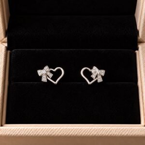 Diamond Heart Bow Earrings