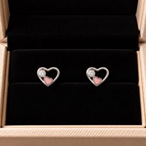 Pink Heart Diamond Stud Earrings