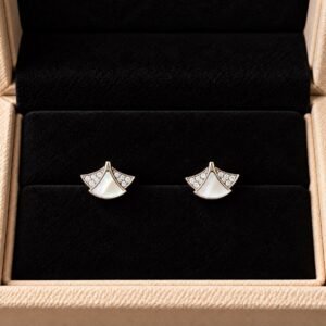 Pearl Fan Diamond Stud Earrings