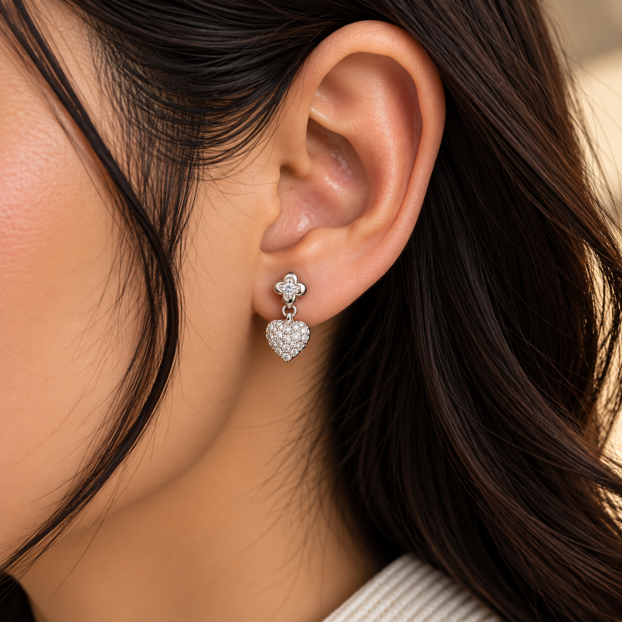Dainty Floral Heart Drop Earrings - Image 2