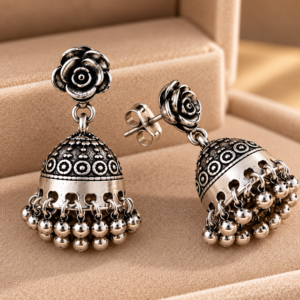 Oxidized Floral Jhumka Earrings
