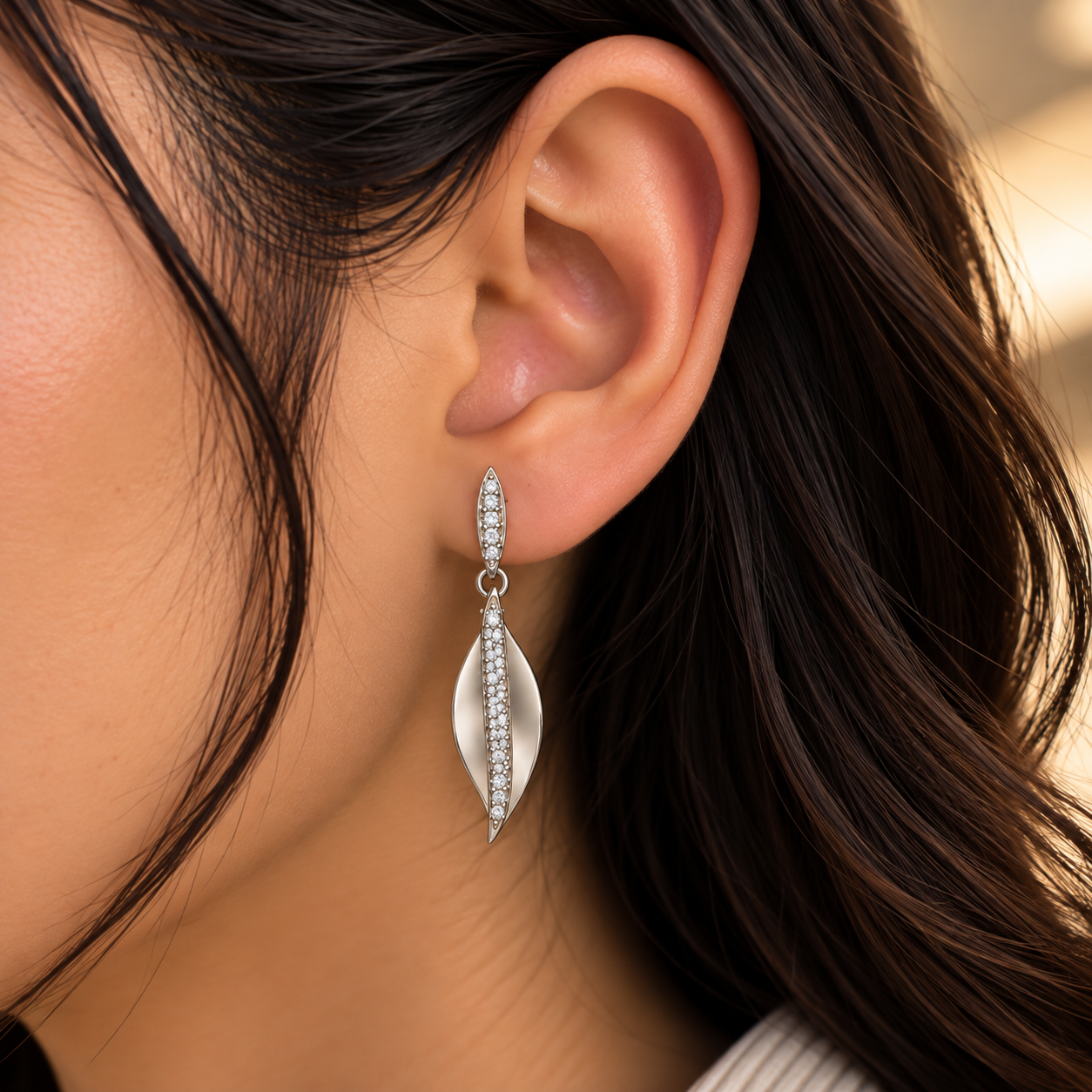 Graceful Leaf Drop Earrings - Image 2