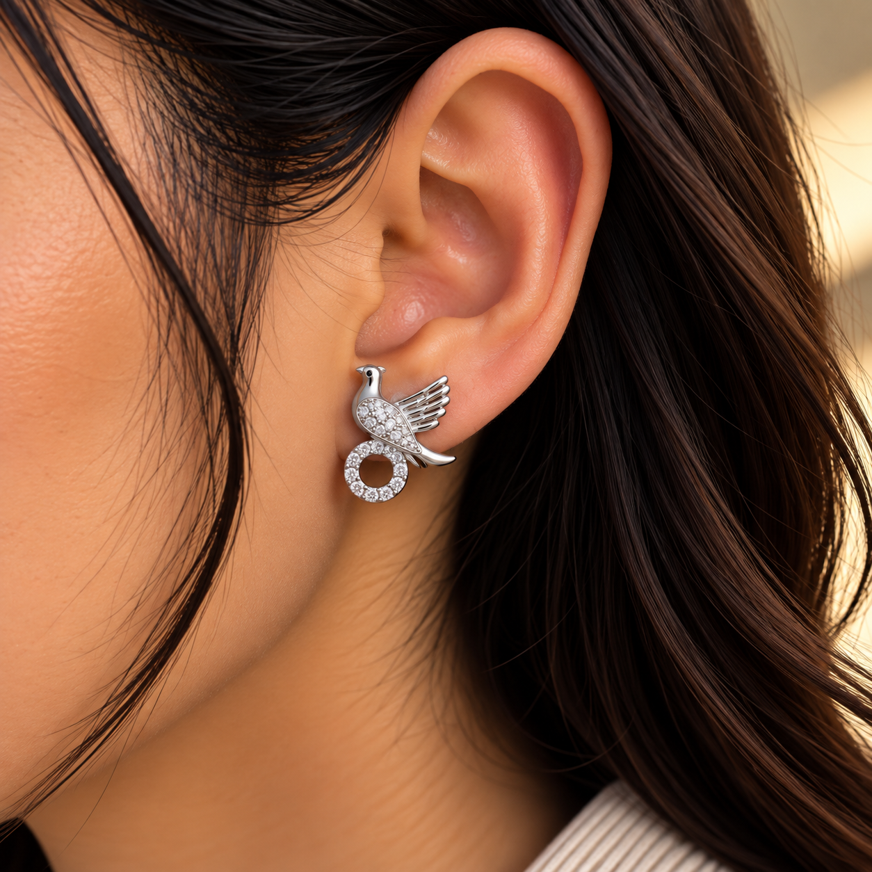 Royal Peacock Diamond Drop Earrings - Image 2