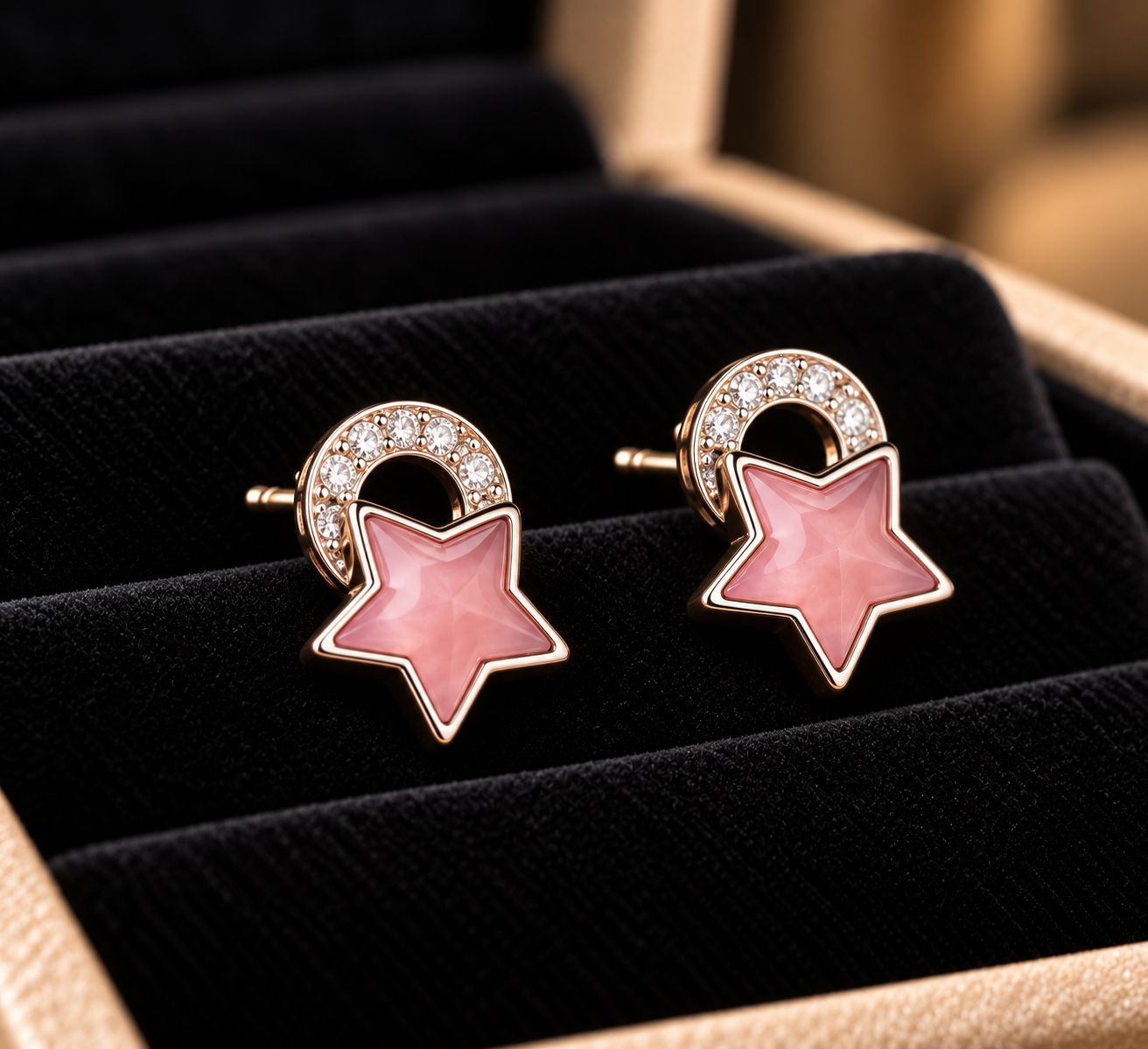 Pink Star Diamond Stud Earrings