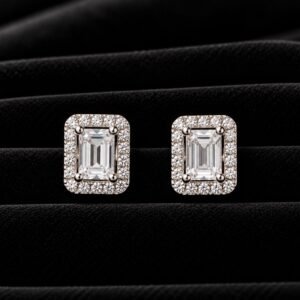 Emerald Frame Diamond Stud Earrings